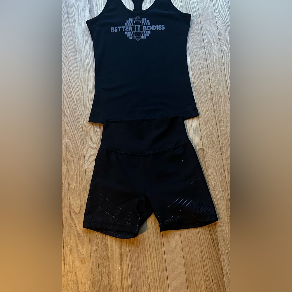 TLF  BLACK SHORTS AND BETTER BODIES BLACK  T-BACK TANK BUNDLE - BOTH SIZE SMALL